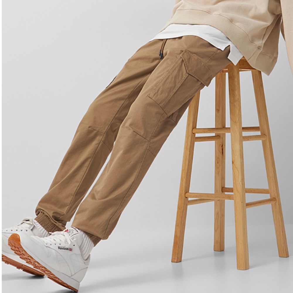 Light brown organic cotton utility cargo joggers pants NWT